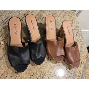 Lot of 2 American Eagle Women's Size 9 Peep Toe Mule Heel Black Brown Cork